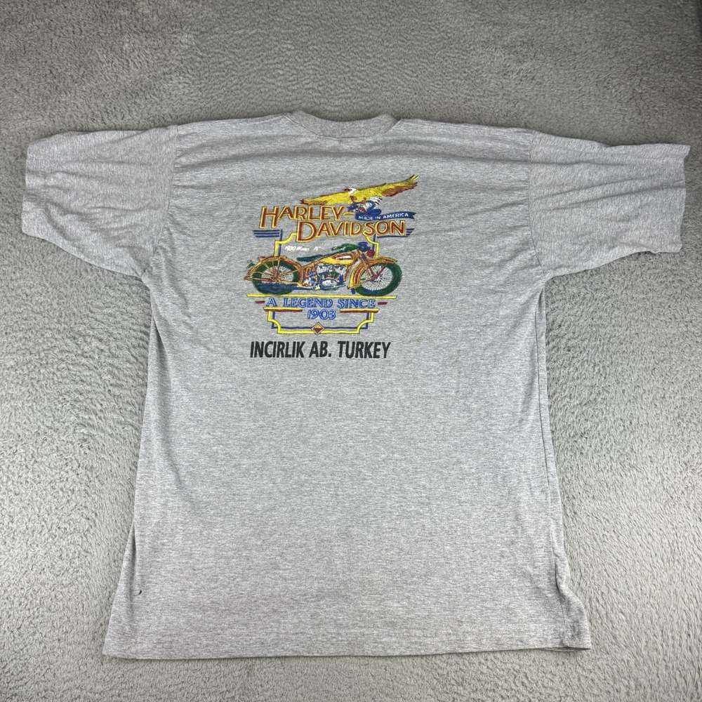 Rare Vintage 90s Harley Davidson Incirlik Turkey HOG T-Shirt Men's Size Xl Gray